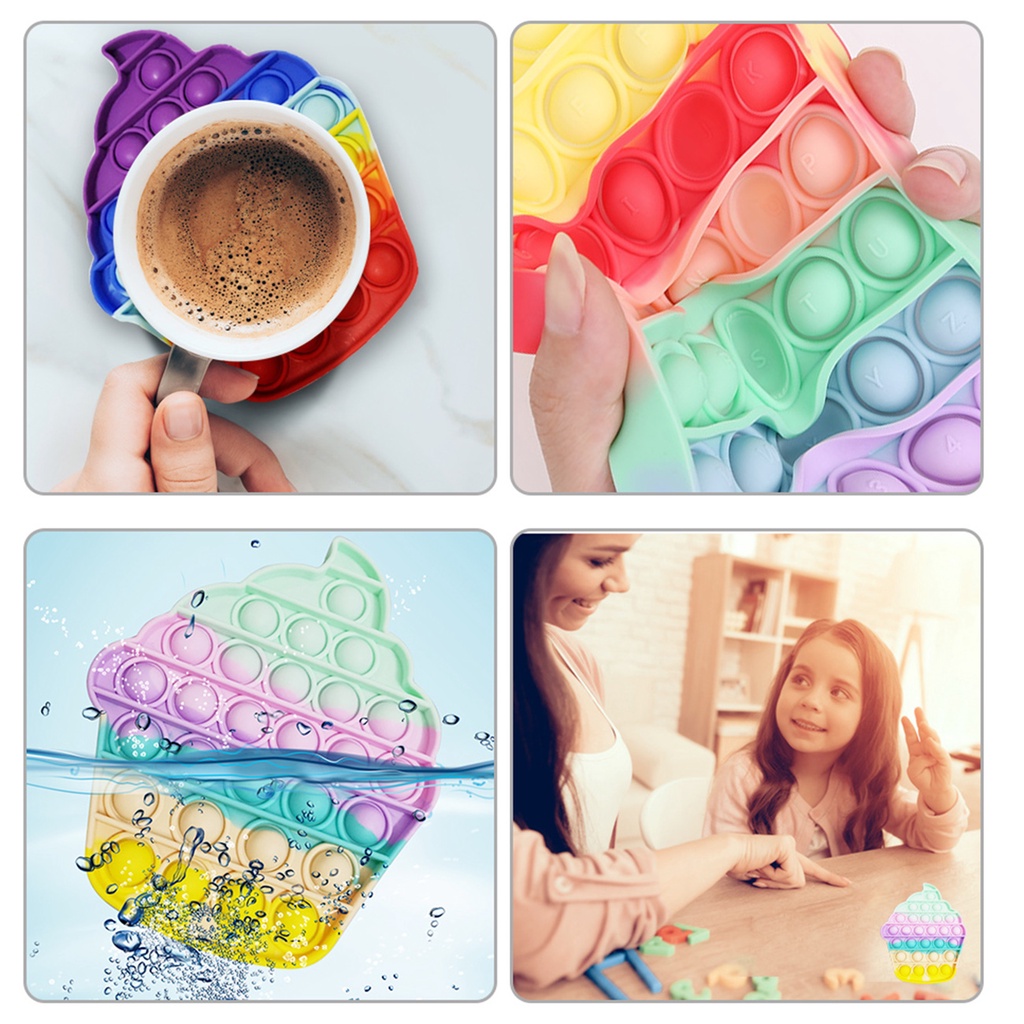 JUJIAJIA Decompression  Kids Educational Push Pop Bubble Silicone Plate 3D Bubble Fidget Sensory Game Rainbow Toy