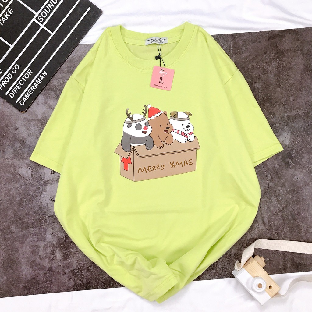 [HÌNH THẬT TỰ CHỤP] - Áo thun tay ngắn Be Yourself unisex size M L - 3 CON GẤU TRONG HỘP QUÀ NOEL