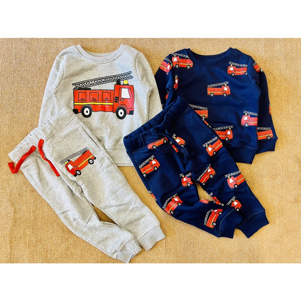 Set 2 bộ nỉ ô tô ảnh thật có tách lẻ ♡ nỉ bông dài tay cho bé trai ♡ bộ hm da cá xe cứu hỏa mùa đông dư xịn
