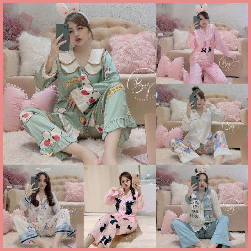 [ẢNH THẬT+ VIDEO] ĐỒ BỘ PIJAMA LỤA LATIN / MANGO THIẾT KẾ IN 3D TAY DÀI <58KG