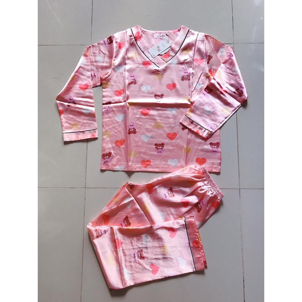 Bộ Đồ ngủ pijama nữ quần dài tay dài chất lụa cao cấp