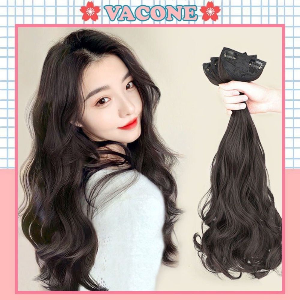 Set 3 dải tóc giả nữ Vacone kẹp xoăn sóng cao cấp làm dày tóc TG16