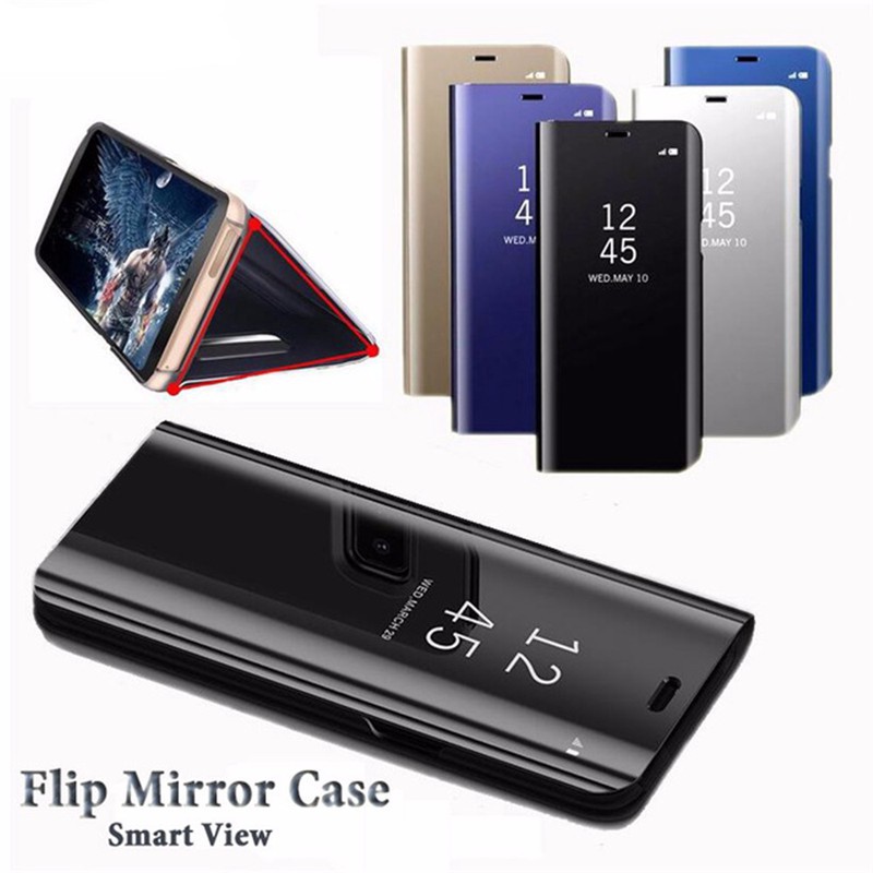 Untuk Samsung Galaxy A7 A8 2018 2017 M30 M20 M10 A20 A30 A50 A90 Flip Mirror Case Clear View Cover