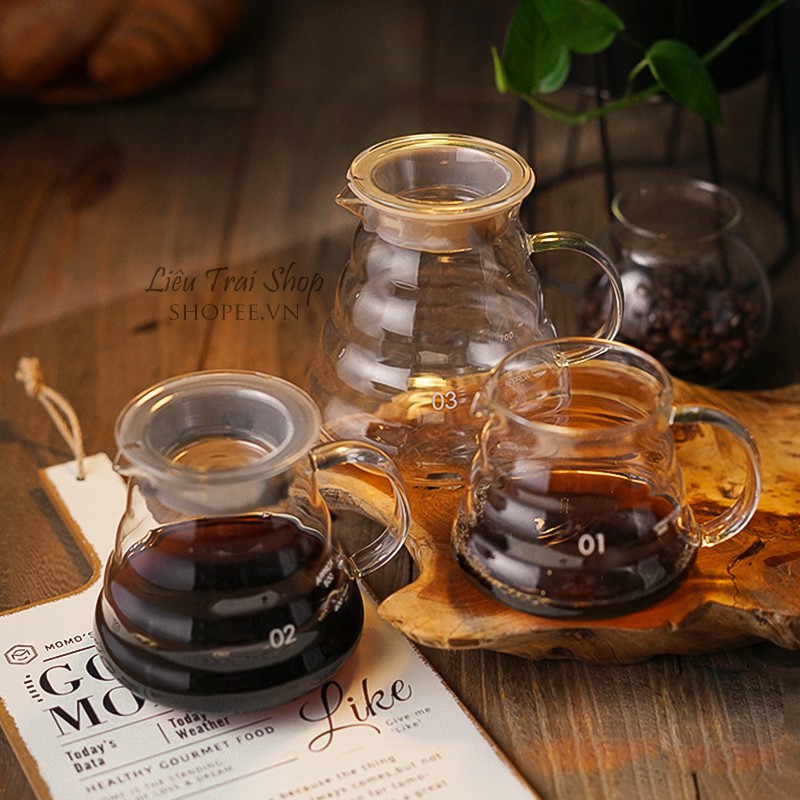 Bộ pha cafe giấy lọc pour over V60 thuỷ tinh drip brew