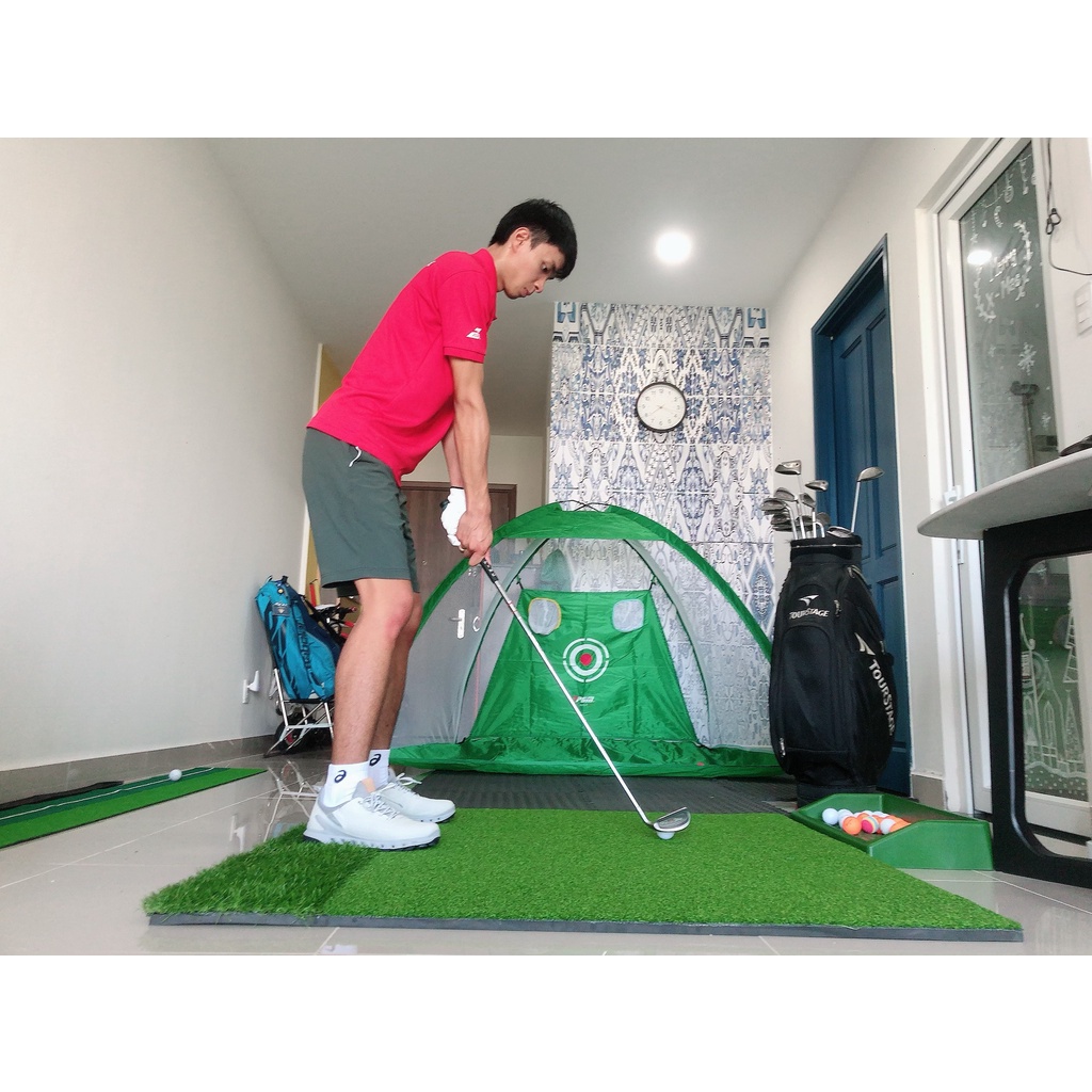 Bộ Thảm &amp; lồng tập Swing Golf PGM: Thế hệ mới có lỗ tập Chip, Kèm tee cao su, 2 màu.