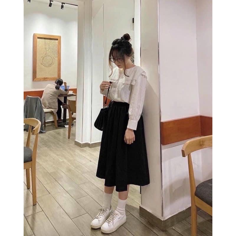 Sơmi ren tiểu thư cổ bèo hàn quốc