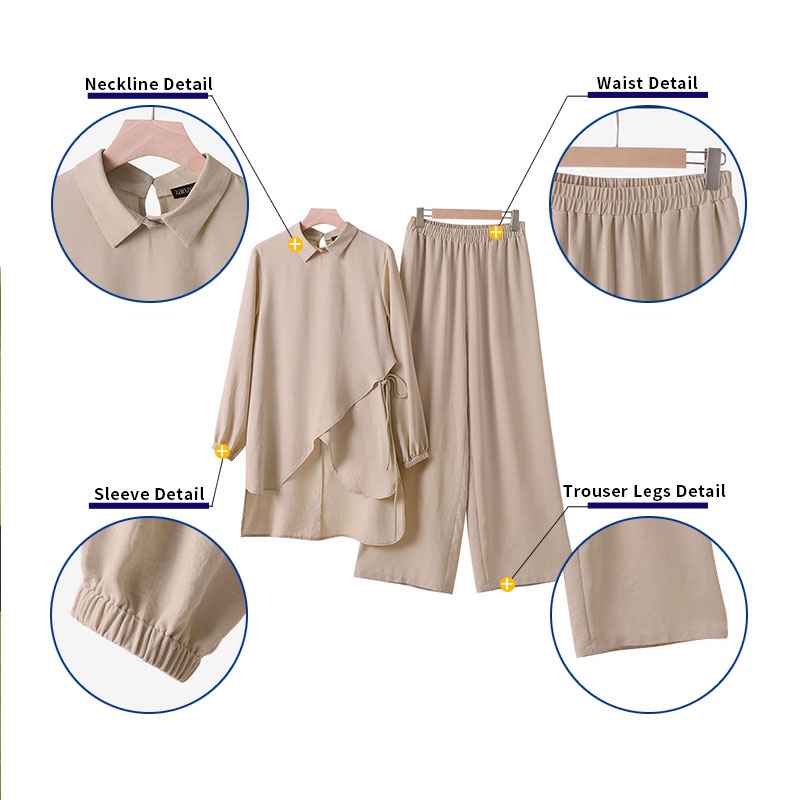 Bộ đồ ZANZEA gồm áo dài tay + quần dài phối túi phong cách Hồi Giáo thời trang cho nữ