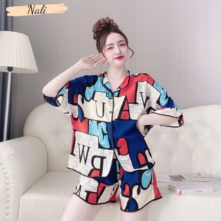 Bộ pijama nữ cộc tay quần đùi chất liệu lụa mango cao cấp, bộ đồ ngủ nữ cánh dơi hoạ tiết lập thể siêu sang trọng CC05