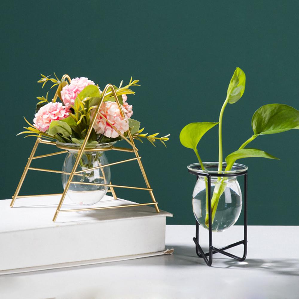 LONNGZHUAN Chậu Cây Thủy Tinh Kèm Giá Đỡ Bằng Sắt Nhiều Màu Sắc Dùng Trang Trí Nhà Cửa Phong Cách Bắc Âu