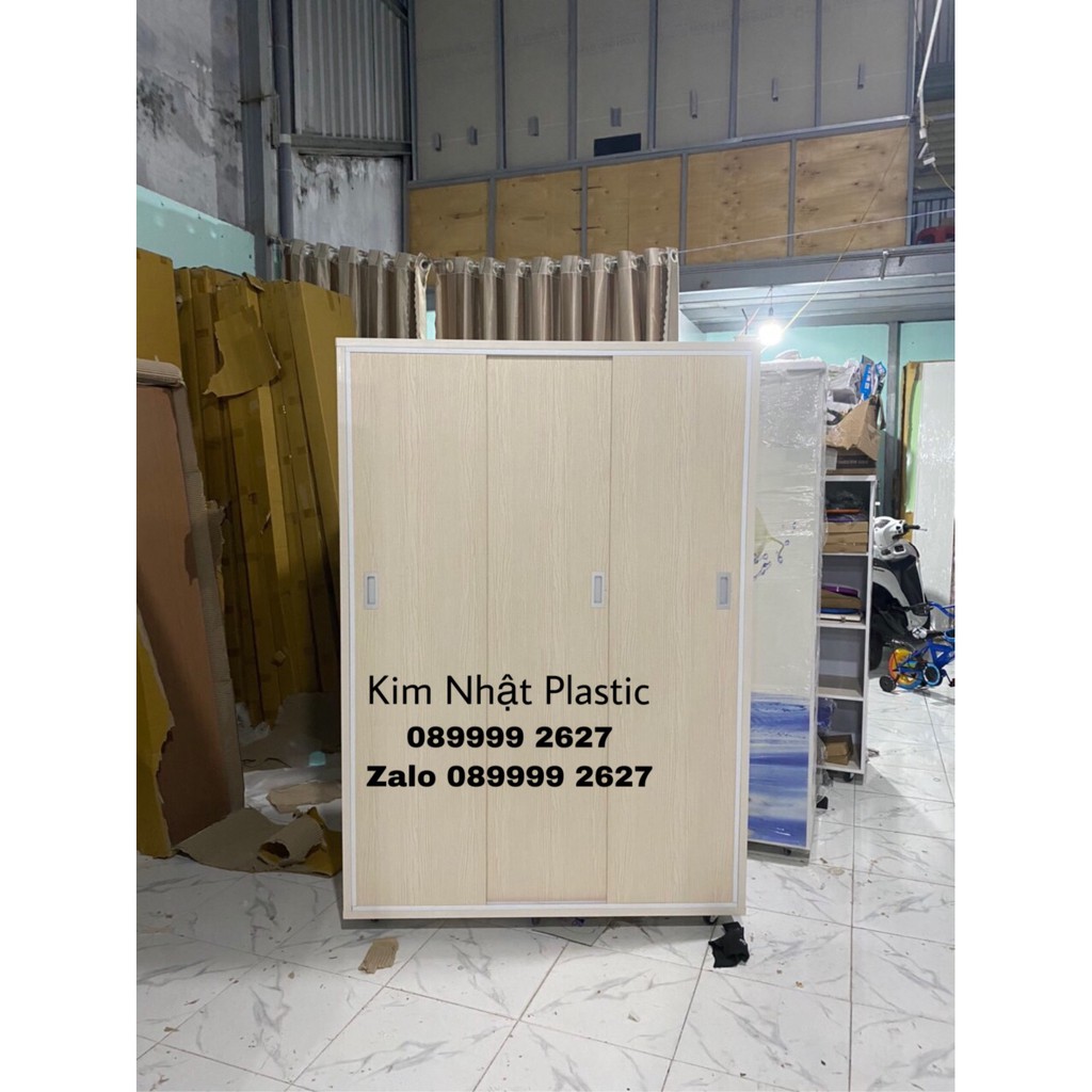 Tủ quần áo 3 cửa lùa nhựa Đài Loan bền đẹp- màu giả gỗ FREESHP