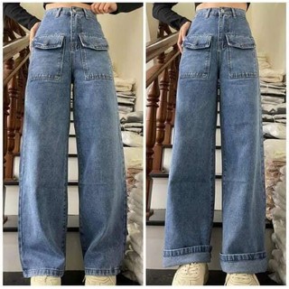 Quần jean nữ  ống rộng, lưng cao, bò suông phong cách thời trang Hàn Quốc