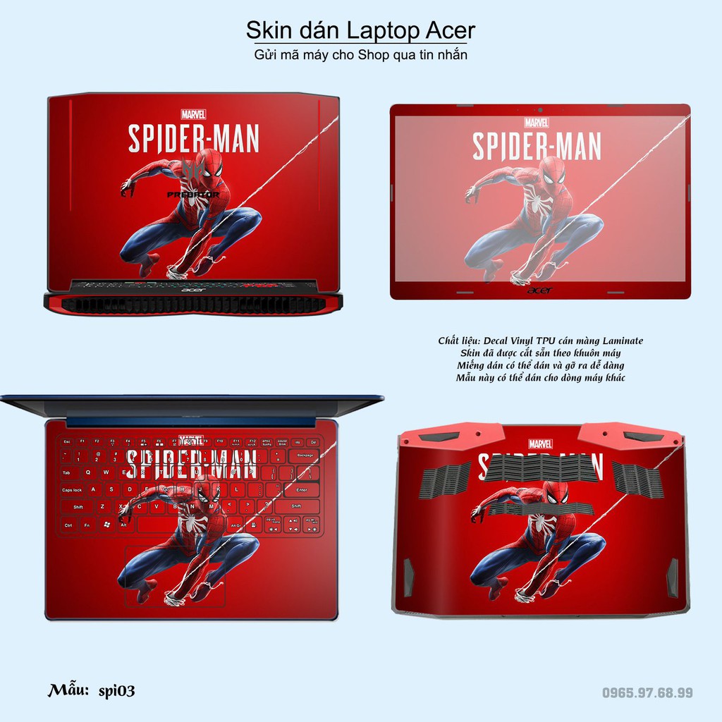 Skin dán Laptop Acer in hình người nhện Spiderman (inbox mã máy cho Shop)