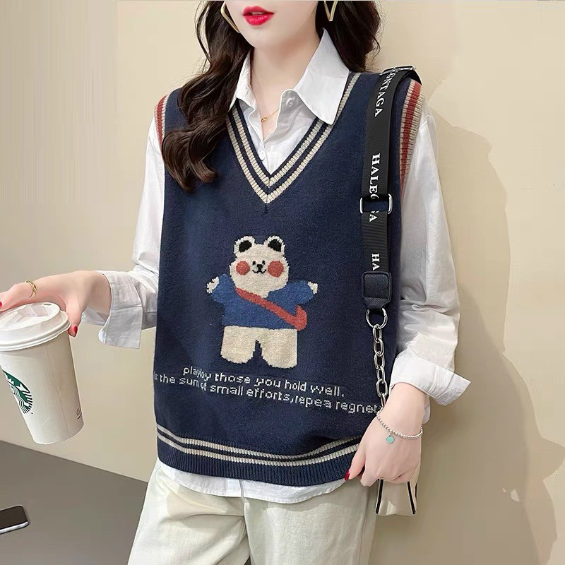 Áo len gile nữ , hình gấu . Hàng cực đẹp. QCL1