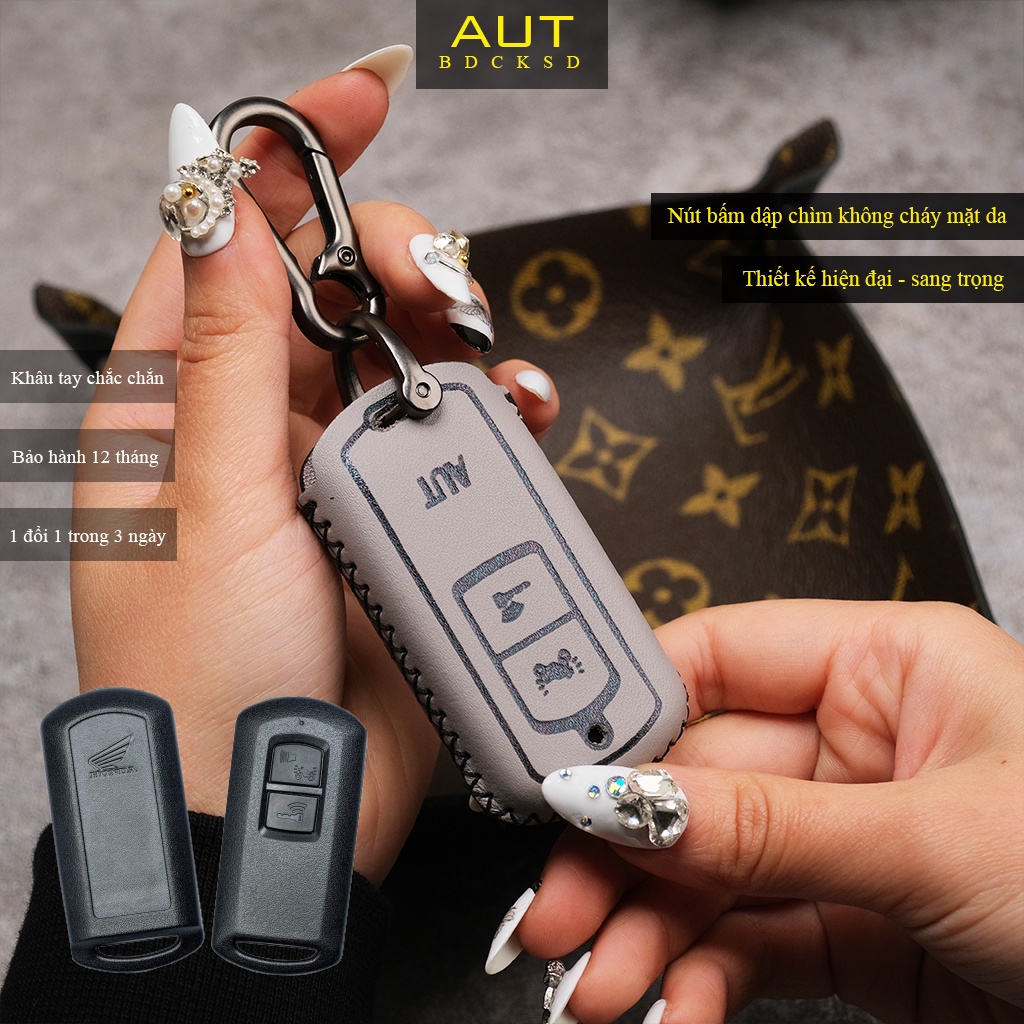 Bao da bảo vệ chìa khoá Smartkey AB Air Blade Honda Lead Vision Vario Click da bò khâu tay ABKV AD có tay cầm mẫu mới