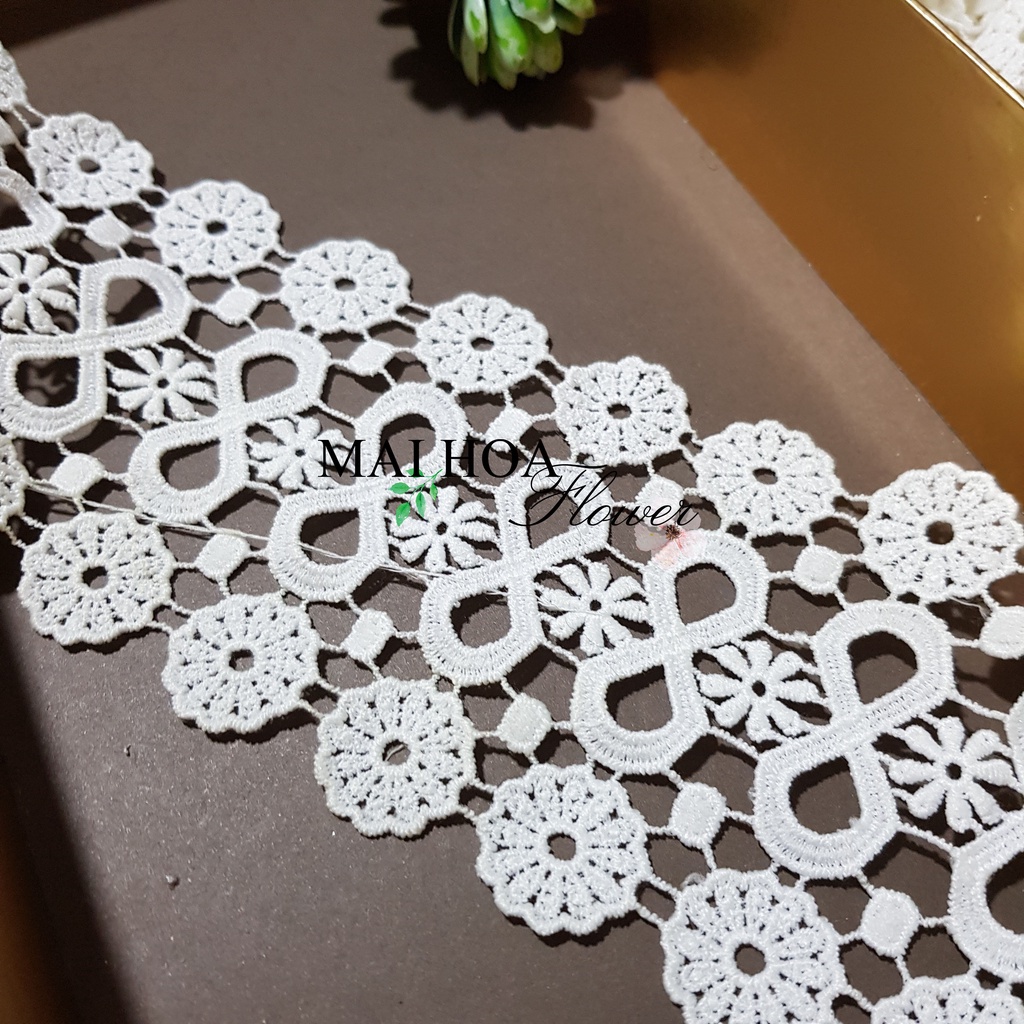 RC24 Cuộn 3 mét dây ren viền váy áo ren chỉ trắng ren thêu hoa rộng 9cm Maihoaflower