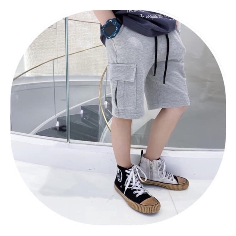 Quần Đùi Bé Trai Quần Short Trẻ Em Cao Cấp THE HOUSE KIDS Ghi Dây Đen