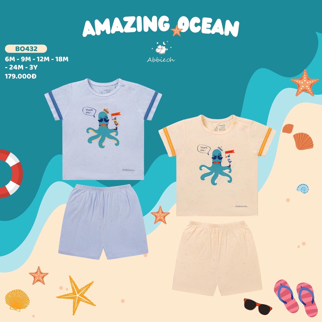 Abbie oh Bộ cộc in hình phối kẻ cho bé teai