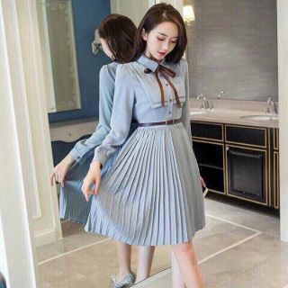 Đầm sơ mi cổ trụ xanh