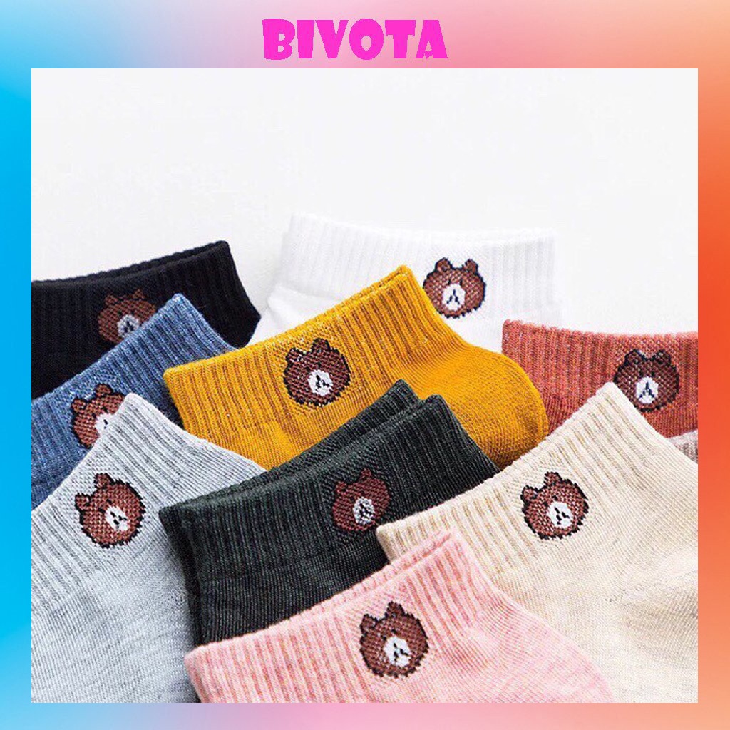 Set 5 đôi tất cổ ngắn Bivota tất gấu brown siêu đẹp siêu đáng yêu T65