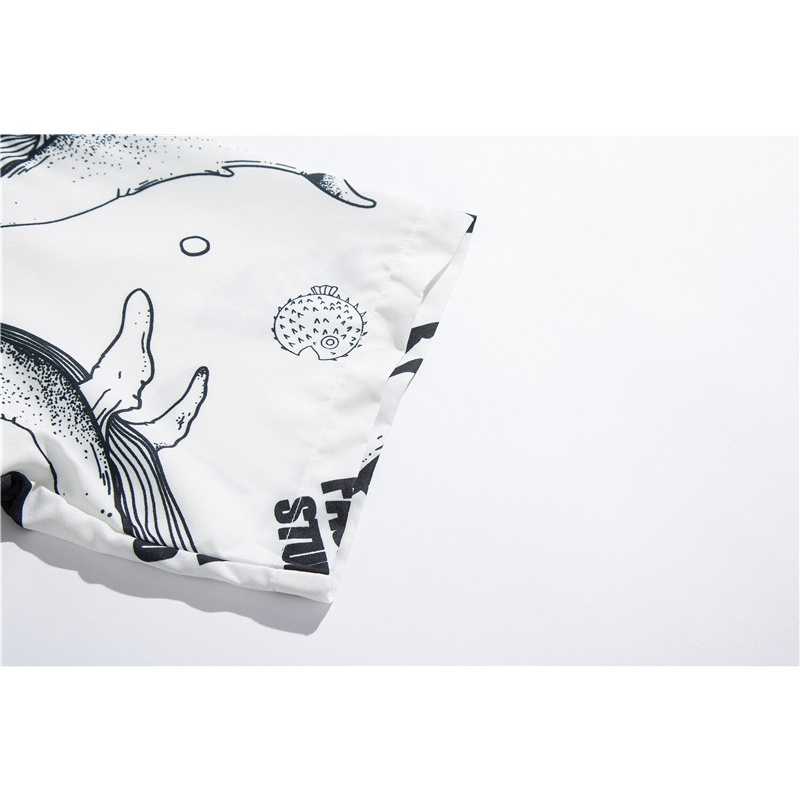 Short Sleeve Shirt With Cartoon Shark Print Korean Style Summer Fashion For Men 2022
