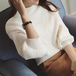 Áo dệt kim cổ lọ tay dài màu trơn thiết kế dáng rộng thoải mái