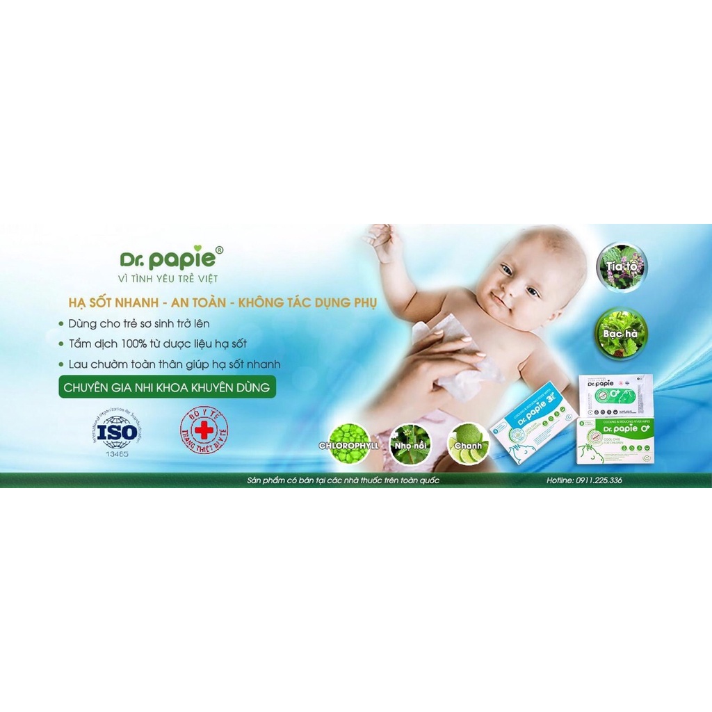 Khăn lau hạ sốt Dr. Papie 0+ (hộp 5 túi)
