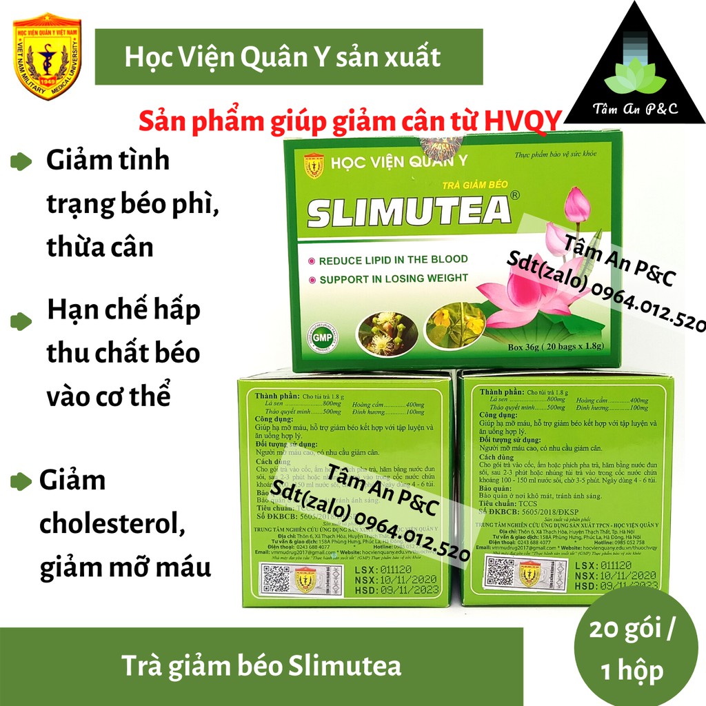 Trà thảo dược giúp giảm cân, giảm béo Slimutea hộp SX bởi Học Viện Quân Y(hộp 20 gói)--CHÍNH HÃNG HVQY