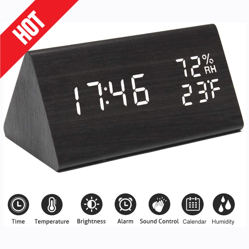 Bộ Đồng Hồ Báo Thức 3 Đồng Hồ Báo Thức Điện Tử Hình Tam Giác Bằng Gỗ Có Cáp USB Hiển Thị Nhiệt Độ / Độ Ẩm / Nhiệt Độ Có Đèn LED Cho Phòng Ngủ / Bàn đồng hồ báo thức đồng hồ điện tử để bàn đồng hồ báo thức điện tử