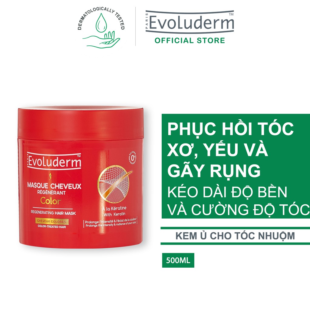 Kem ủ dành cho tóc uốn nhuộm Evoluderm Masque Cheveux Régénérant Color 500ml