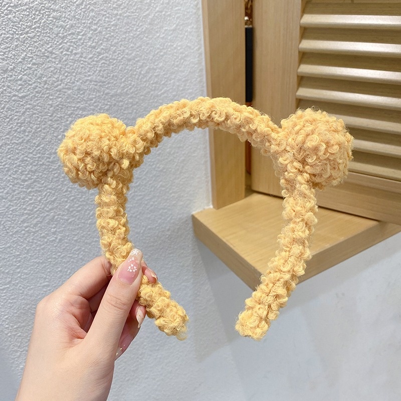 Băng đô cài tóc hình sừng hươu phối lông dễ thương chống trượt thời trang Hàn Quốc cho nữ 2021