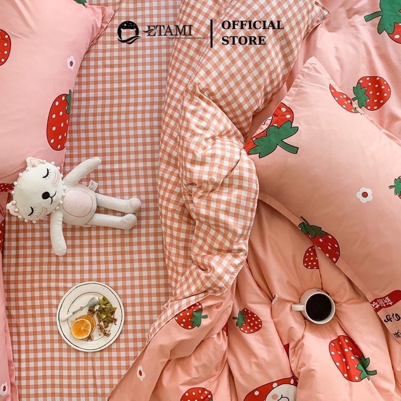 Bộ chăn ga gối cao cấp ETAMI cotton poly Dâu Nhật cute miễn phí bo chun drap giường ga trải giường P09