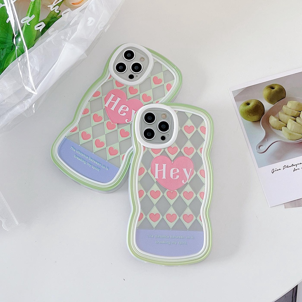 Ốp Điện Thoại Silicon Tpu Mềm Chống Sốc Họa Tiết Trái Tim Viền Gợn Sóng Cho iPhone 11 12 13 pro max xr x xsmax