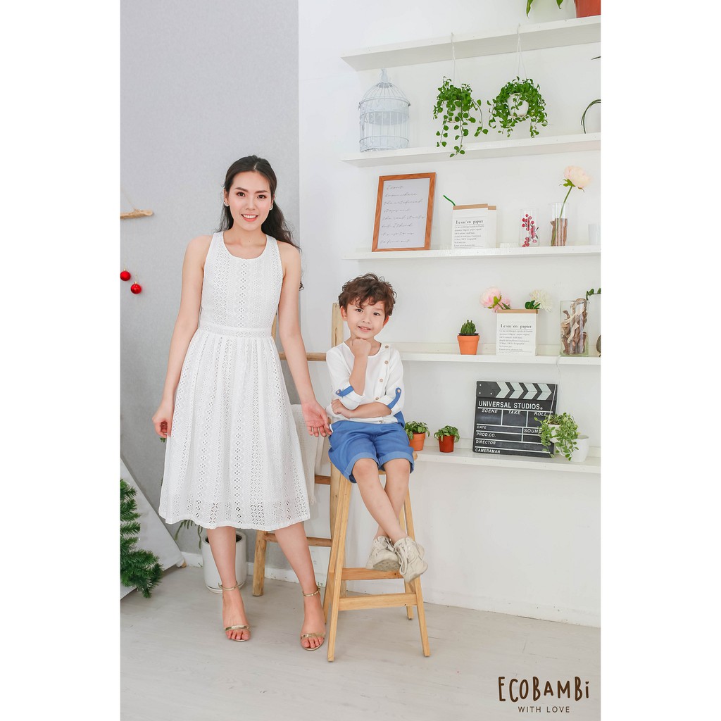 Đầm nữ ECOBAMBI cotton thêu chéo lưng