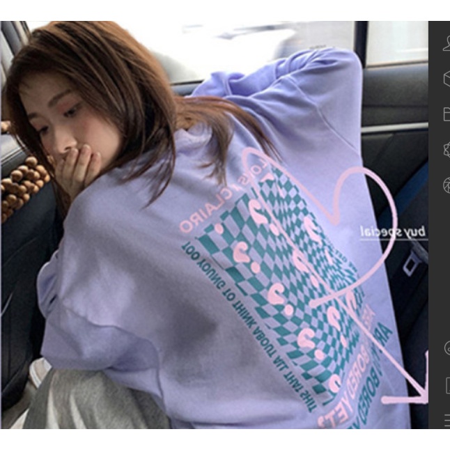 Áo sweater tay dài cổ tròn dáng rộng in họa tiết kẻ ô màu tím phong cách Hàn Quốc thời trang mùa thu hàng mới dành cho bạn nữ