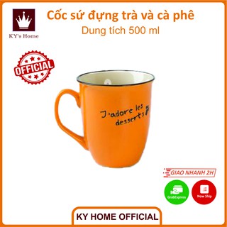 Cốc sứ đựng trà và cà phê vàng phong cách Vintage dung tích 500ml