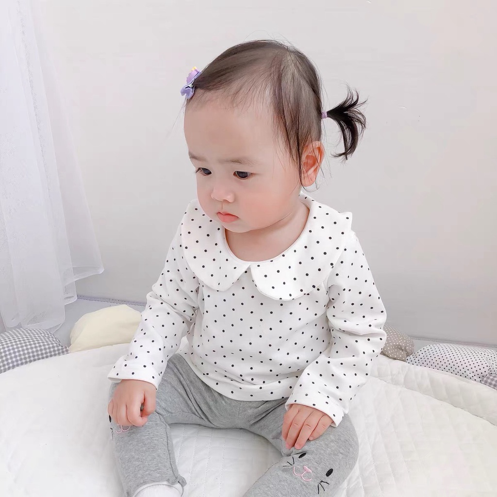 Áo Cotton Cổ Cánh Sen Mặc Cùng Quần Yếm, Váy Và Quần Cạp Cao Cho Bé Gái Siêu Xinh