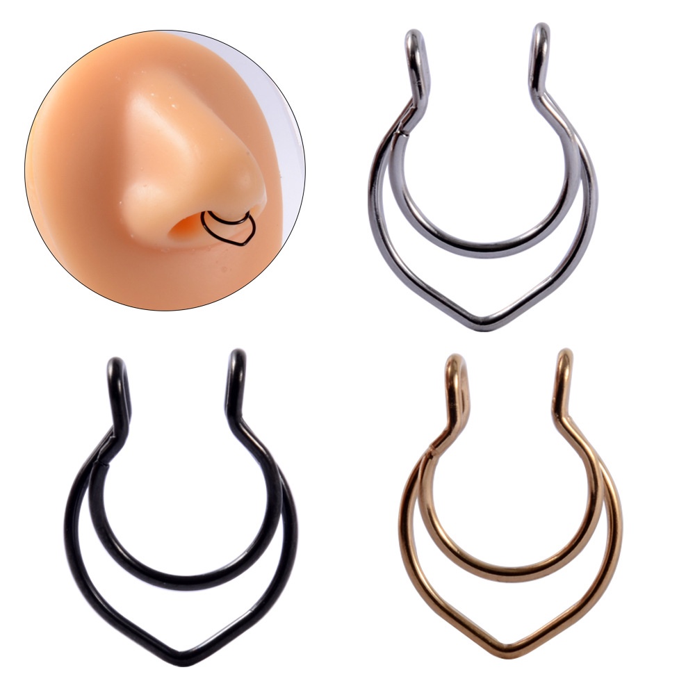 Khuyên Mũi Kẹp Khuyên Mũi Septum 2 Lớp Không Cần Xỏ Thép Titan Không Gỉ
