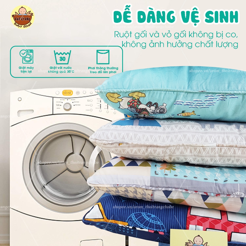 Gối trẻ em 30x45cm gòn lông vũ vỏ Cotton Hàn Quốc cao cấp họa tiết dễ thương cho bé nằm