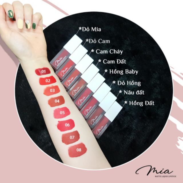 SON MIA- MATTE LIQUID LIPSTICK+ PHIẾU BẢO HÀNH CHÍNH HÃNG FULL BOX KÈM BẢNG MÀU