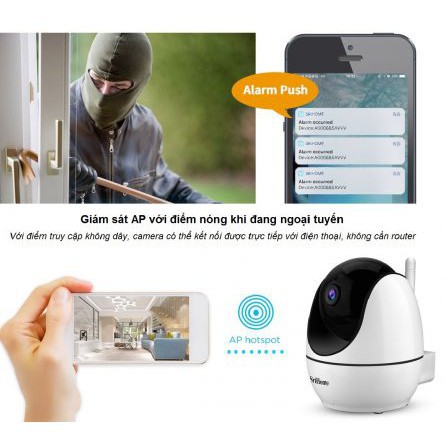 Camera Wifi - Camera Srihome SH026 -3.0Mpx/Full HD-Xoay 360 Theo Chuyển Động,Cảnh Báo Người lạ Có Đàm Thoại,Kèm Thẻ 64Gb