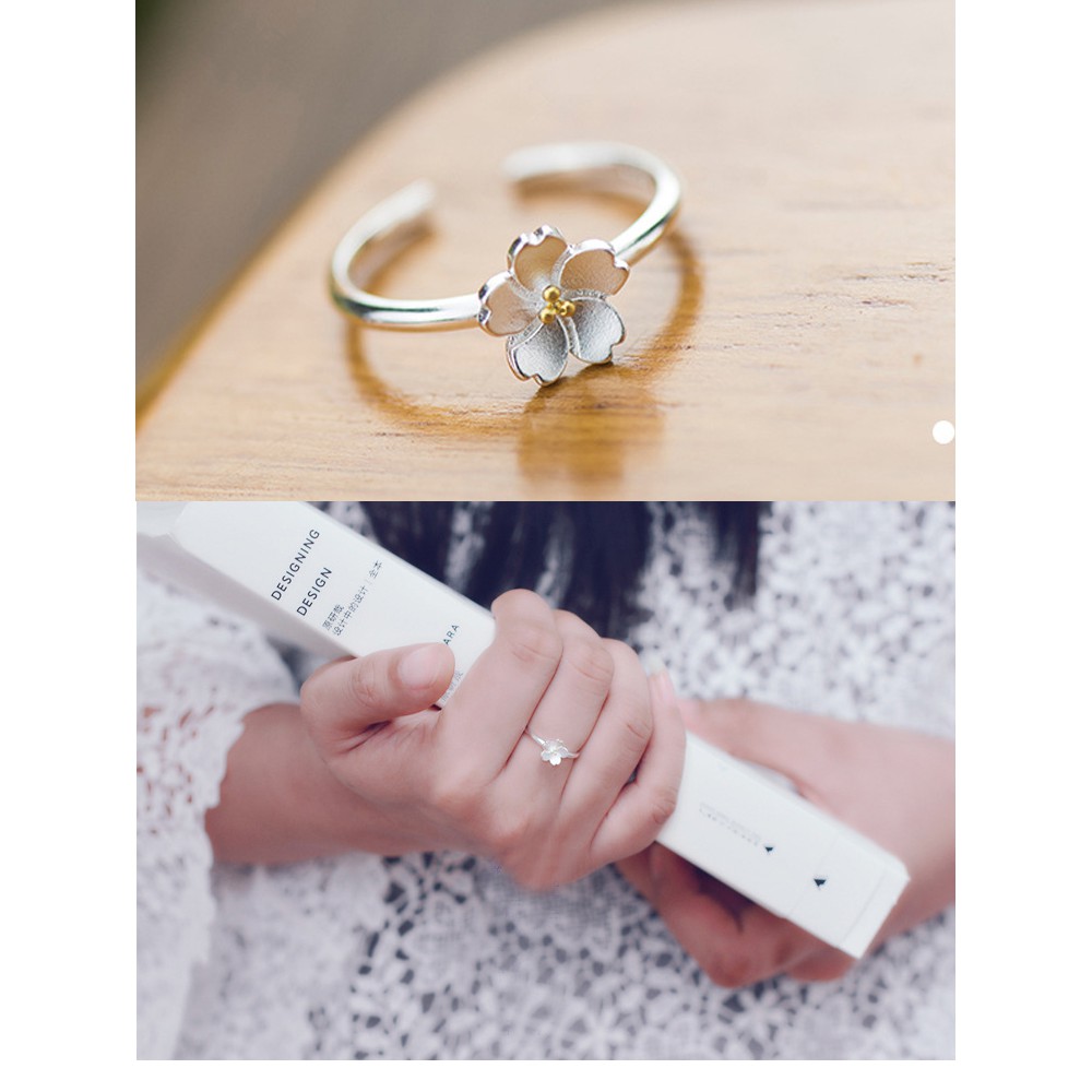 Nhẫn nữ hoa mai chất liệu bạc S925 Song An Eco (NN23)