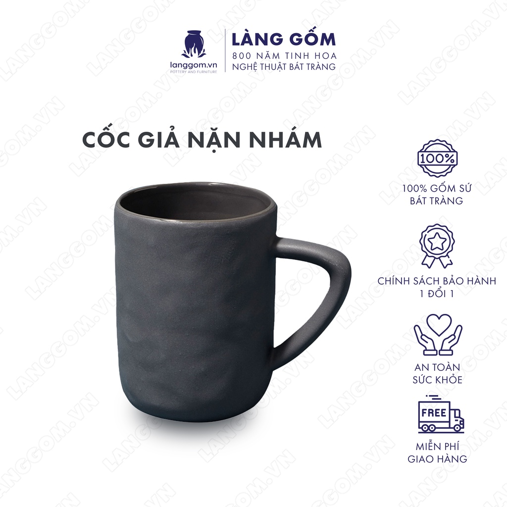 Cốc sứ cao cấp có quai, kiểu giả nặn thủ công, bề mặt nhám, dung tích 350ml, gốm sứ Bát Tràng, hàng xuất khẩu - LÀNG GỐM