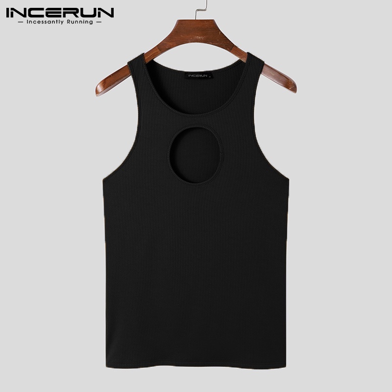 Áo thun ba lỗ INCERUN cổ tròn không tay màu trơn khoét lỗ thời trang cho nam