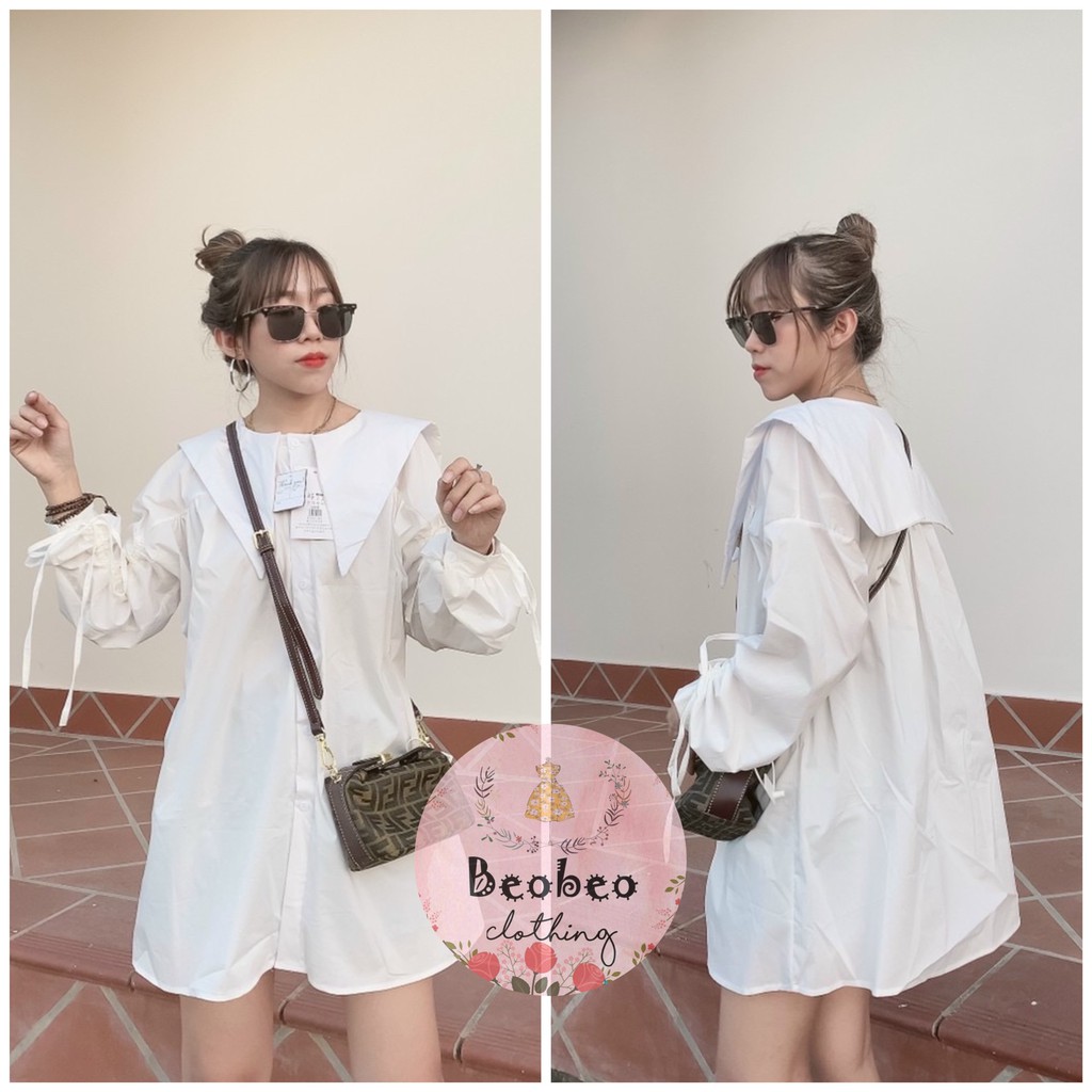 Áo sơ mi oversize cổ thuỷ thủ rút dây tay phồng ulzzang