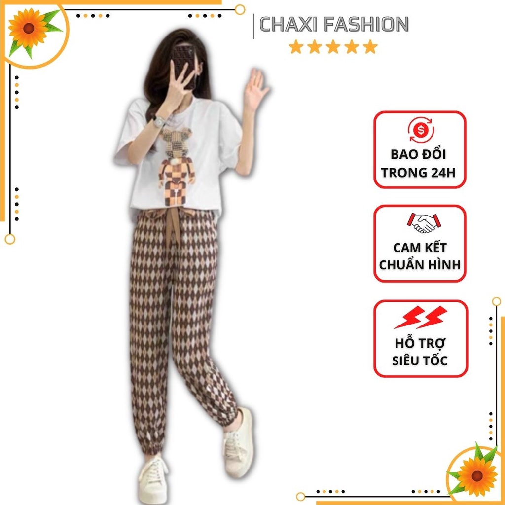 HÀNG NHẬP - SET BỘ HỌA TIẾT GẤU ĐÁ ÁO THUN QUẦN LỤA DÀI CAO CẤP - KBT350370