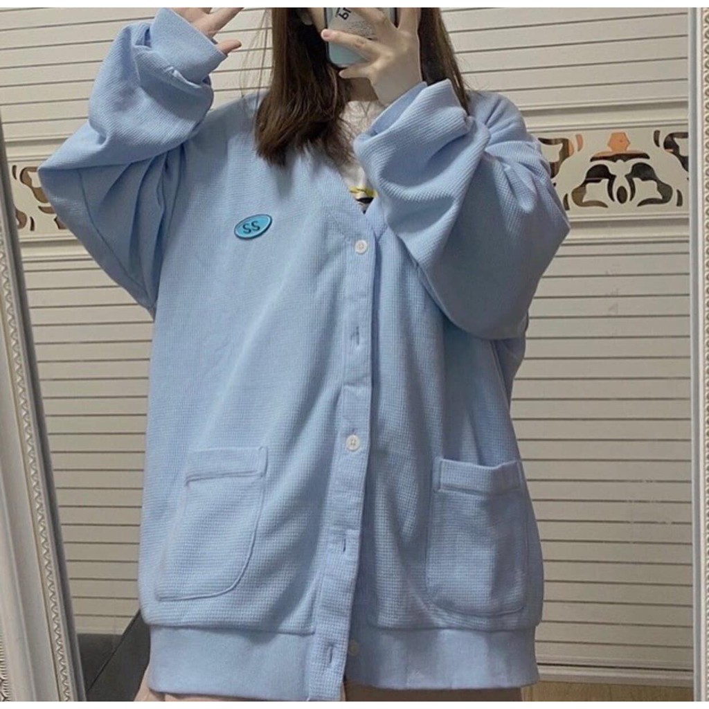 Khoác Nỉ Cảdigan xanh ulzang phong cách Vintage Ulzang