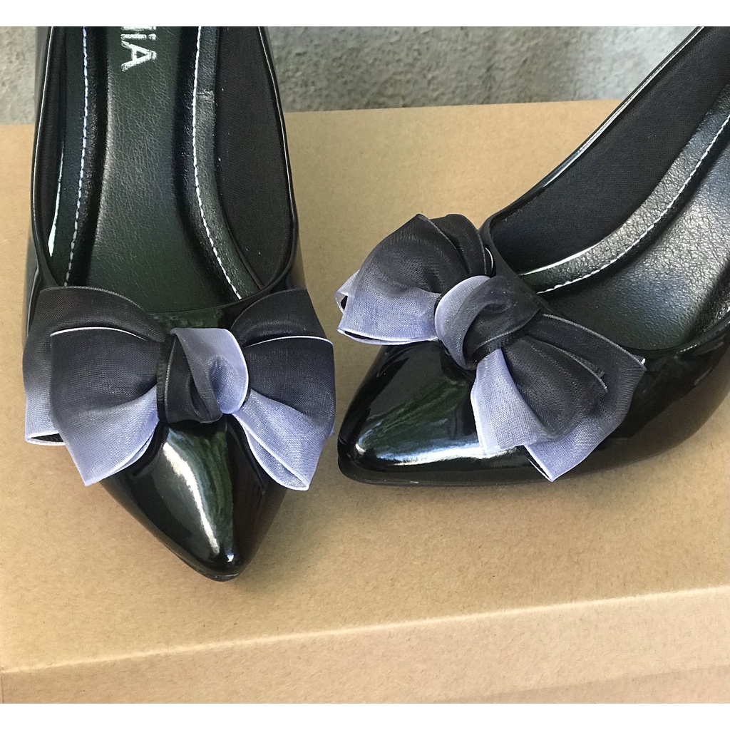 Giày cao gót nơ gót mica màu 3D