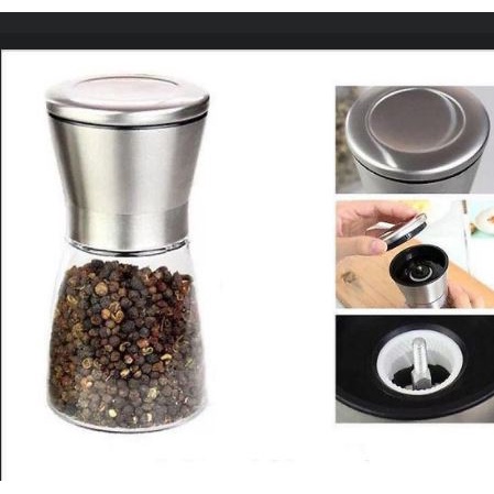 Cối xay tiêu cầm tay Inox 304, thân thủy tinh cao cấp