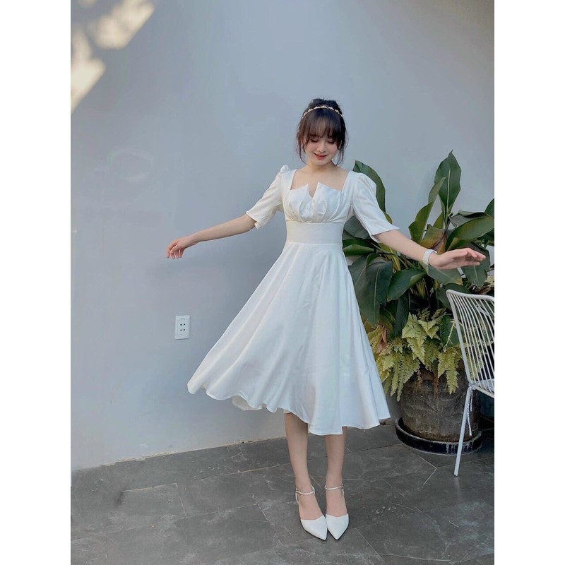 (Ảnh thật 2 màu) Đầm dáng xoè xếp ly tay lỡ có mút ngực giá rẻ | BigBuy360 - bigbuy360.vn