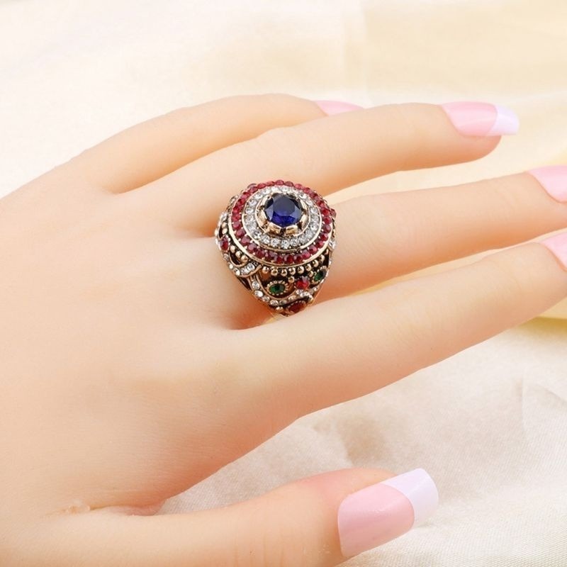 Nhẫn Đính Đá Quý Nhiều Màu Sắc Sang Trọng Phong Cách Thổ Nhĩ Kỳ